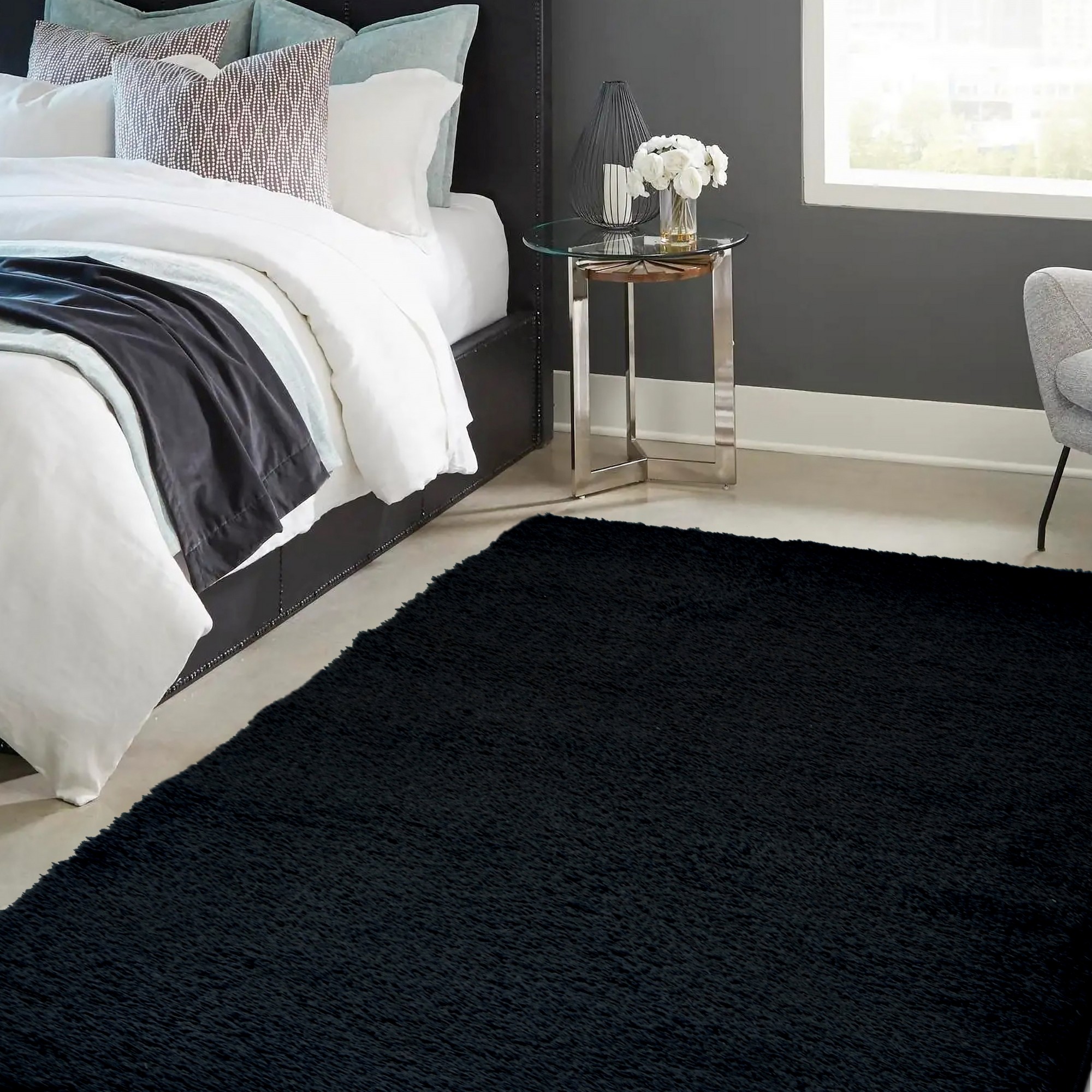 Snug Plain Shaggy Modern Rugs In Black